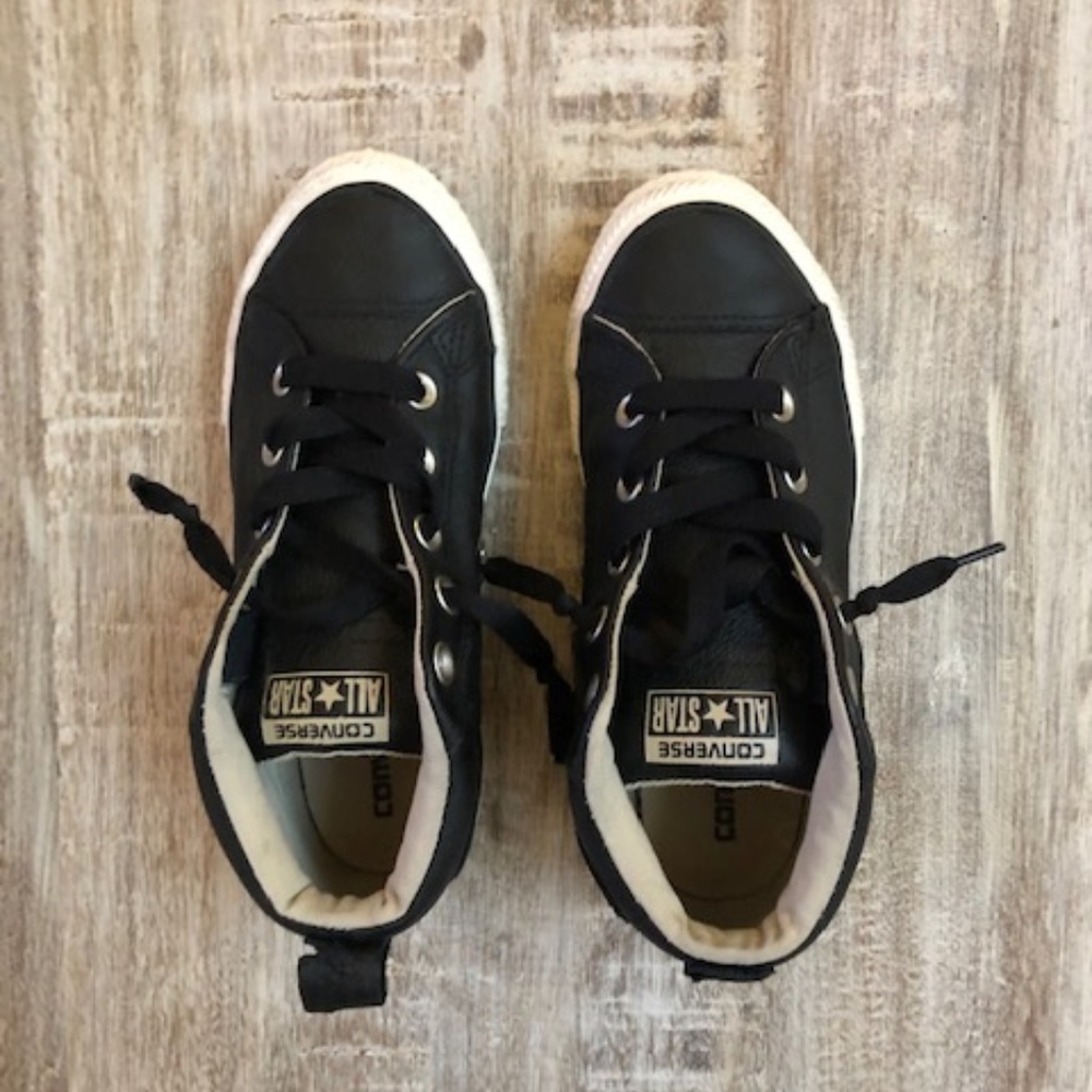 Converse all star black leather high tops boys